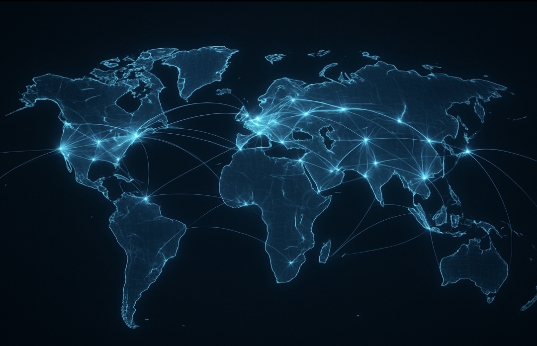 Global map with interconnected points representing WSA members