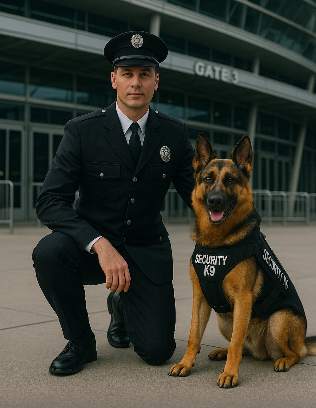 Security officer with a K9 unit dog